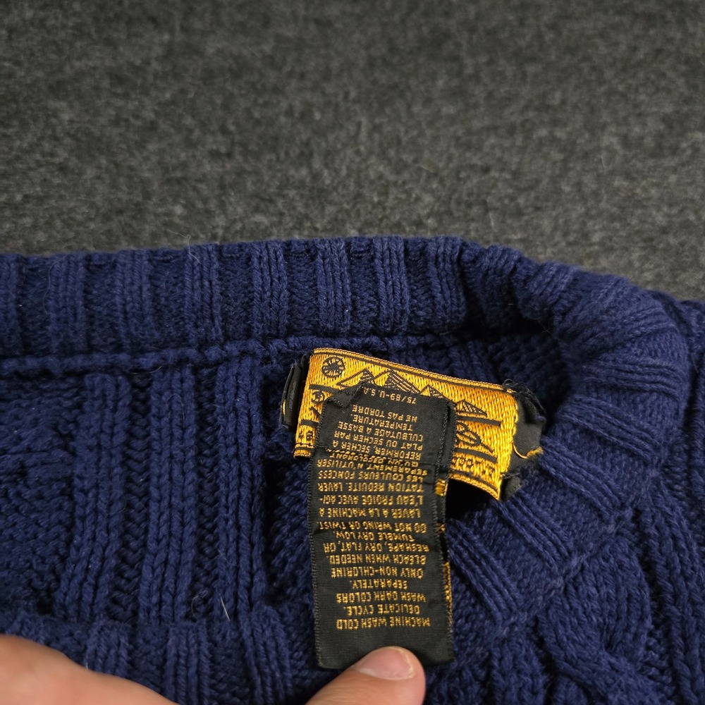 Vtg Eddie Bauer Cable Knit Sweater Blue Fisherman Cotton Made in USA 90s Mens XL - Picture 8 of 9